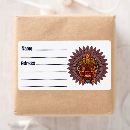 Étiquette Masque rituel du roi guerrier tribal (En situation)