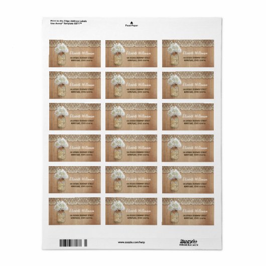 Étiquette mât blanc hydrangée mariage (Feuille entière)