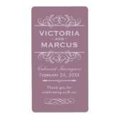 Étiquette Mauve Mariage Vin Bouteille Monogramme Favoriser l (Devant)