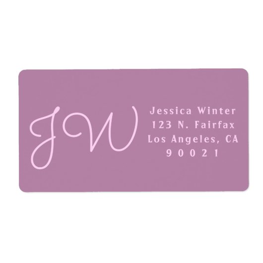 Étiquette Mauve mûre/Monogramme rose Adresse de retour (Devant)