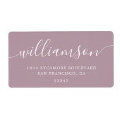 Étiquette Mauve Shadows Modern Script Famille Adresse de ret (Devant)