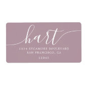 Étiquette Mauve Shadows Modern Script Famille Adresse de ret (Devant)