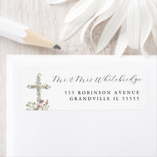 Étiquette Meadow fleur sauvage cross Conception chrétienne r (En situation)