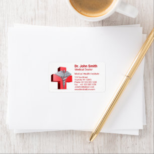 Étiquette Medical Silver Caduceus 3D Cross Red