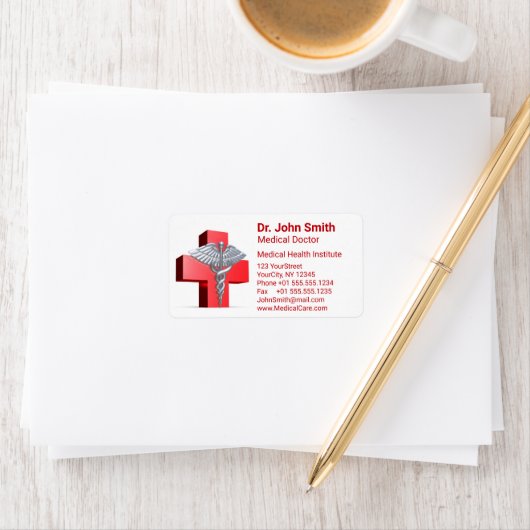 Étiquette Medical Silver Caduceus 3D Cross Red (En situation)