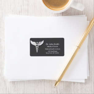 Étiquette Médicale Blanc Nettoyer Détails Caduceus Gris chau