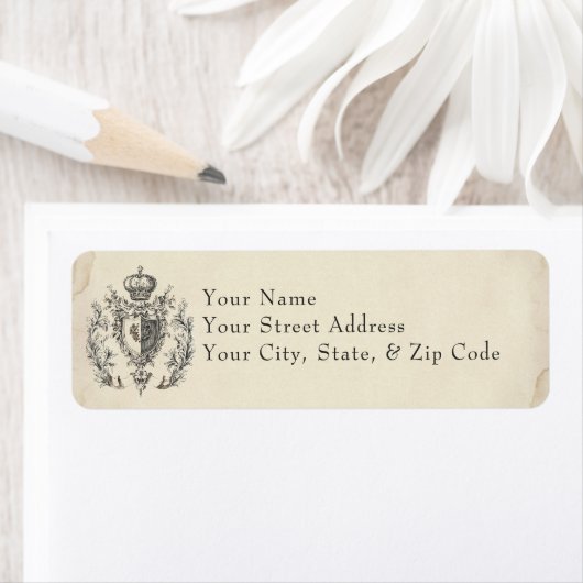 Étiquette Medieval Fantasy Crest Black Etching Wedding (En situation)