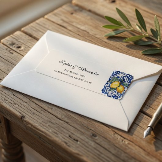 Étiquette Méditerranéen Mariage Citron Bleu