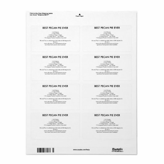 Étiquette Meilleure recette Pecan Pie JAMAIS (Feuille entière)