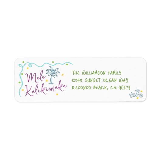 Étiquette Mele Kalikimaka Teal Purple Green Doodles Address (Devant)