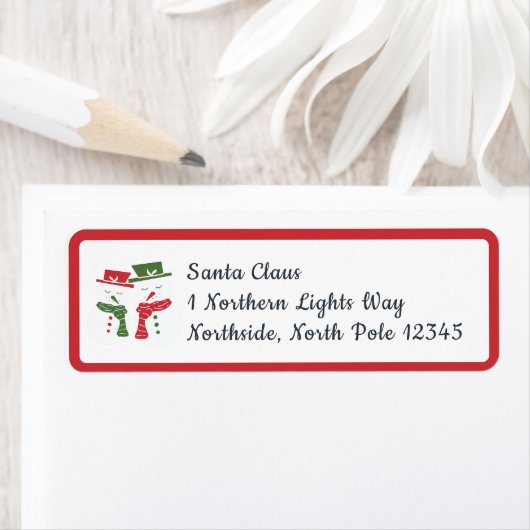 Étiquette Mellow Snowmen - Christmas red white and green. (En situation)