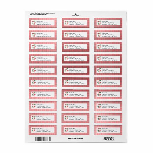 Étiquette Mellow Snowmen Gingham - classic red white check. (Feuille entière)