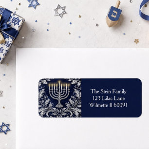 Étiquette Menorah Navy Profond Motif William Morris