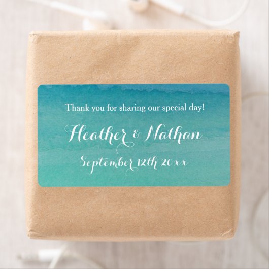 Étiquette Mer vert plage mariage vin ou bouteille d'eau étiq (En situation)