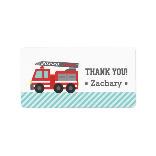 Étiquette Merci, Camion de Pompiers Rouge (Devant)