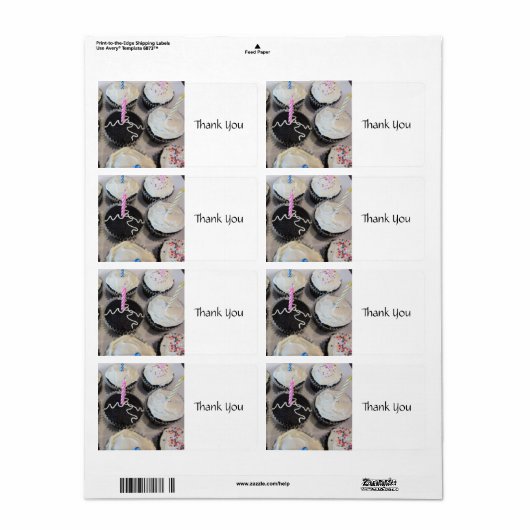 Étiquette Merci Cupcake (Feuille entière)