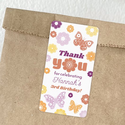 Étiquette Merci d'anniversaire du papillon rétro