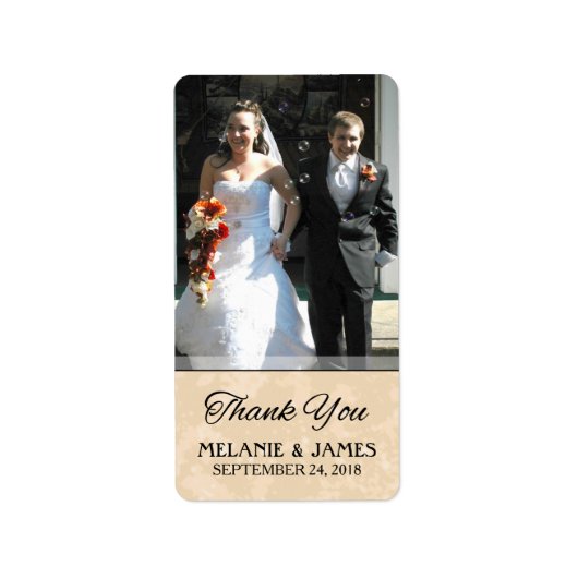 Étiquette Merci photo personnalisé Gold et Mariage noir Étiq (Devant)