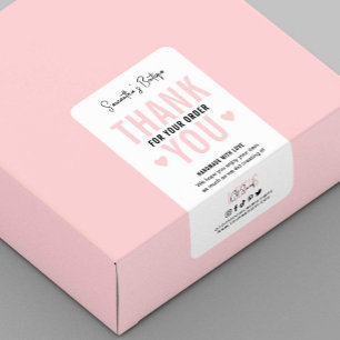 Étiquette Merci pour le logo de commande d'emballage rose fé