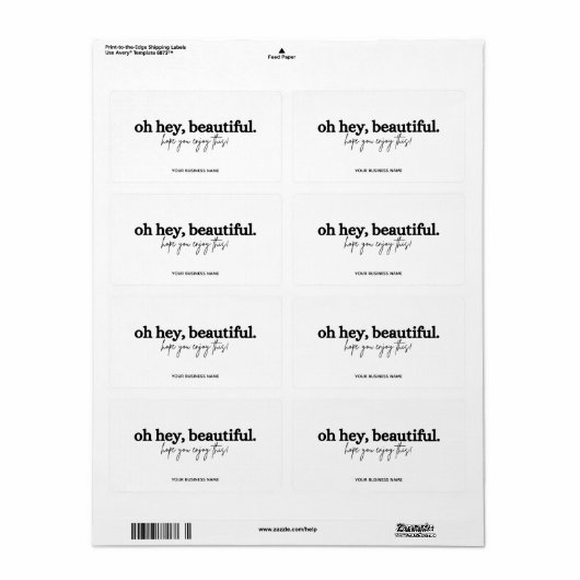 Étiquette Merci pour votre commande simple oh hey belle (Feuille entière)