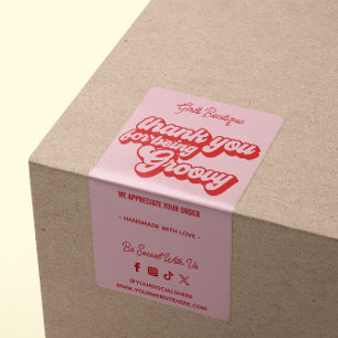 Étiquette Merci rétro pour acheter Super rose et rouge