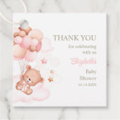 Étiquette Merci Teddy Bear avec Ballons roses Favo (Devant)