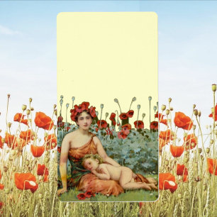 Étiquette Mère et enfant Art nouveau avec des pavots