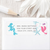 Étiquette Mermaid Turquoise rose pourpre Adresse de messager (En situation)