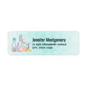 Étiquette Mermaids et méduses sous l'étiquette d'aquarelle d