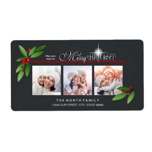 Étiquette Merry Berry Bright Christmas Three Photo ID591 (Devant)