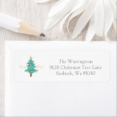Étiquette "Merry & Bright" Watercolor Christmas Tree (En situation)
