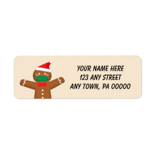 Étiquette Merry Christmas Gingerbread Man in Face Mask 2020