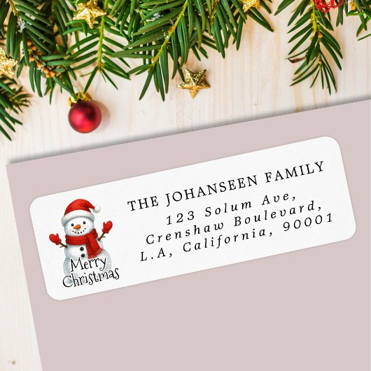 Étiquette Merry Christmas Snowman Festive Return Address