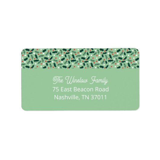 Étiquette Merry Holly Days Address Label (Green) (Devant)