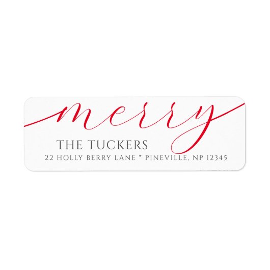 Étiquette MERRY Script Festive Noël Adresse de retour (Devant)