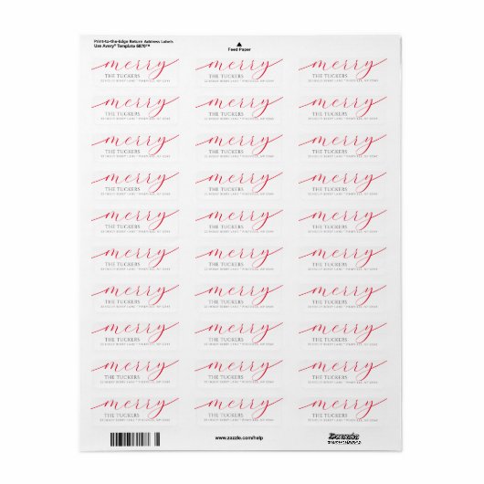 Étiquette MERRY Script Festive Noël Adresse de retour (Feuille entière)