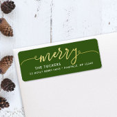 Étiquette MERRY Script Gold Foil Green Christmas Adresse