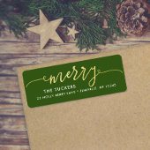 Étiquette MERRY Script Gold Foil Green Christmas Adresse