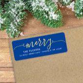 Étiquette MERRY Script Gold Foil sur l'adresse de Noël bleue