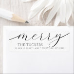 Étiquette MERRY Script Modern Christmas Adresse de retour<br><div class="desc">Ce design simple présente le "joyeux" salut festif dans une jolie police de script. Cliquez sur le bouton personnaliser pour plus de flexibilité dans la modification/ajout de texte/photos et d'éléments de conception ! Des variantes de cette conception ainsi que des produits de coordination sont disponibles dans notre boutique, zazzle.com/store/doodlelulu. Contactez-nous...</div>