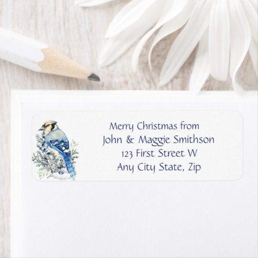 Étiquette Message de Noël Blue Jay Oiseau Faune Art (En situation)