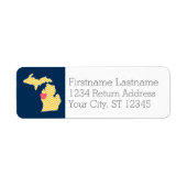 Étiquette Michigan State Map with Custom Love Heart and Name (Devant)