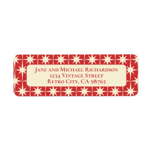 Étiquette Mid Century Modern Atomic Stars Retro Red & Cream (Devant)