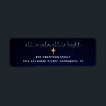 Étiquette Midnight Blue All Is Calme Christmas Star Adresse<br><div class="desc">Nom pratique et étiquettes d'adresse de retour pour vos cartes et invitations festives, avec subtile élégante typographie de script All Is Calm All Is Bright de la belle nuit silencieuse Carol de Noël, et l'étoile de Bethléem en or, mis contre un arrière - plan de nuit étoilé bleu minuit. Vous...</div>