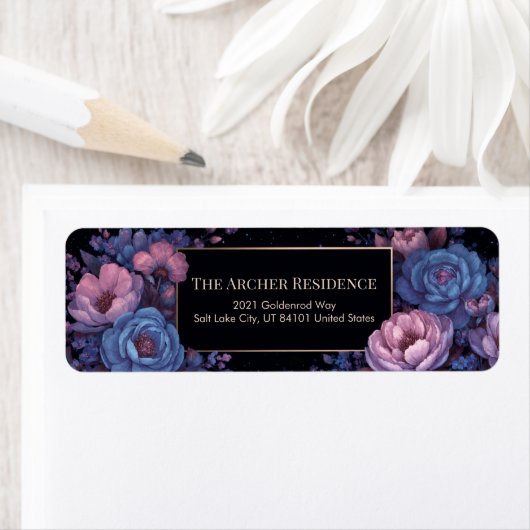 Étiquette Midnight Blue Celestial Peony Border (En situation)