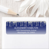 Étiquette Midnight Blue Silver Glitter Drip Return Address (En situation)