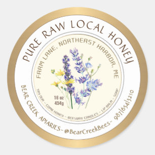 Étiquette miel avec Fleurs sauvages et frontière o