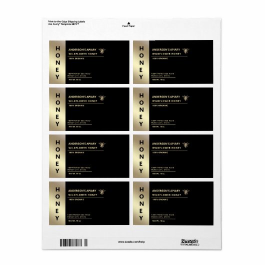 Étiquette Miel d'abeille minimaliste moderne (Feuille entière)