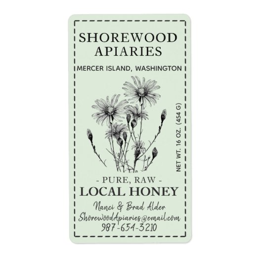 Étiquette Miel d'été 2 x 3,75" Aster en pointillé (Devant)