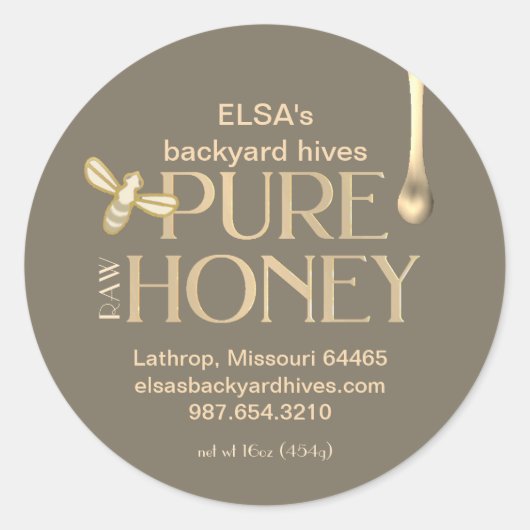 Étiquette miel foncé perlé goutte de miel et abeil (Devant)